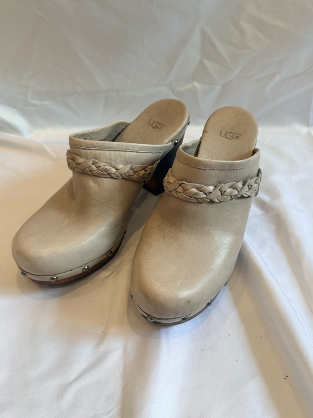 UGG Tan Braided Leather Clog Mules